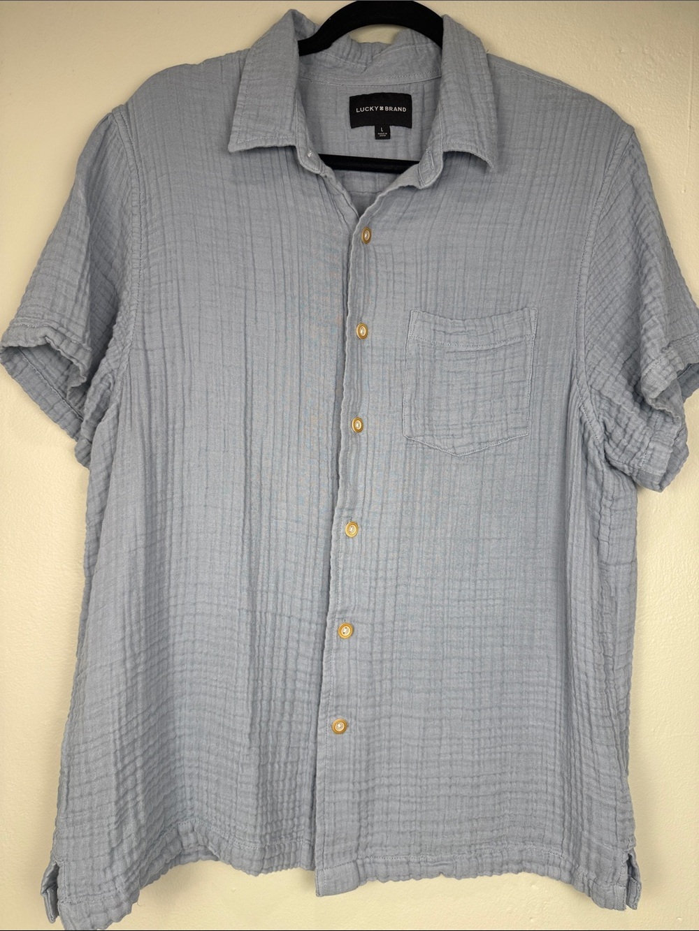 Lucky Brand Men’s Light Blue Cotton Gauze Button Down Shirt Size L